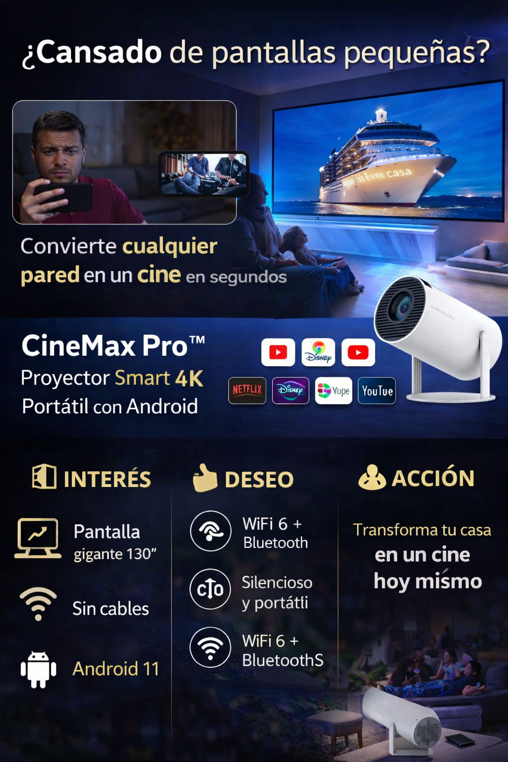 Proyector Smart 4K con Android