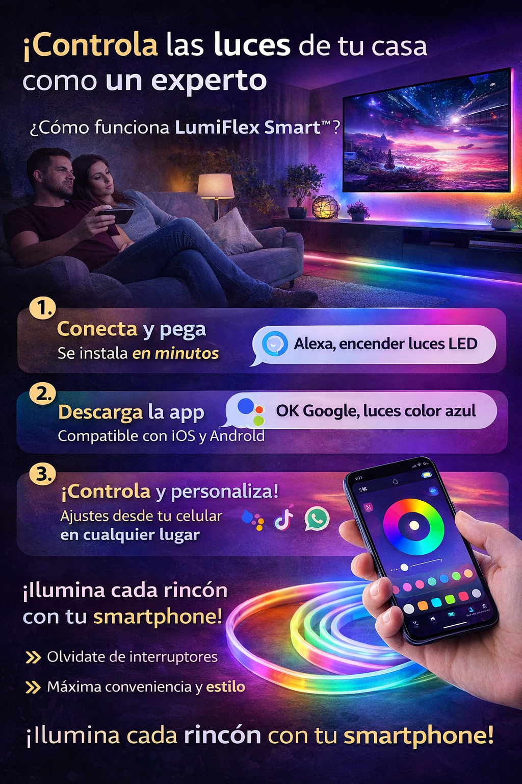 Tira LED WiFi 2M compatible con Alexa