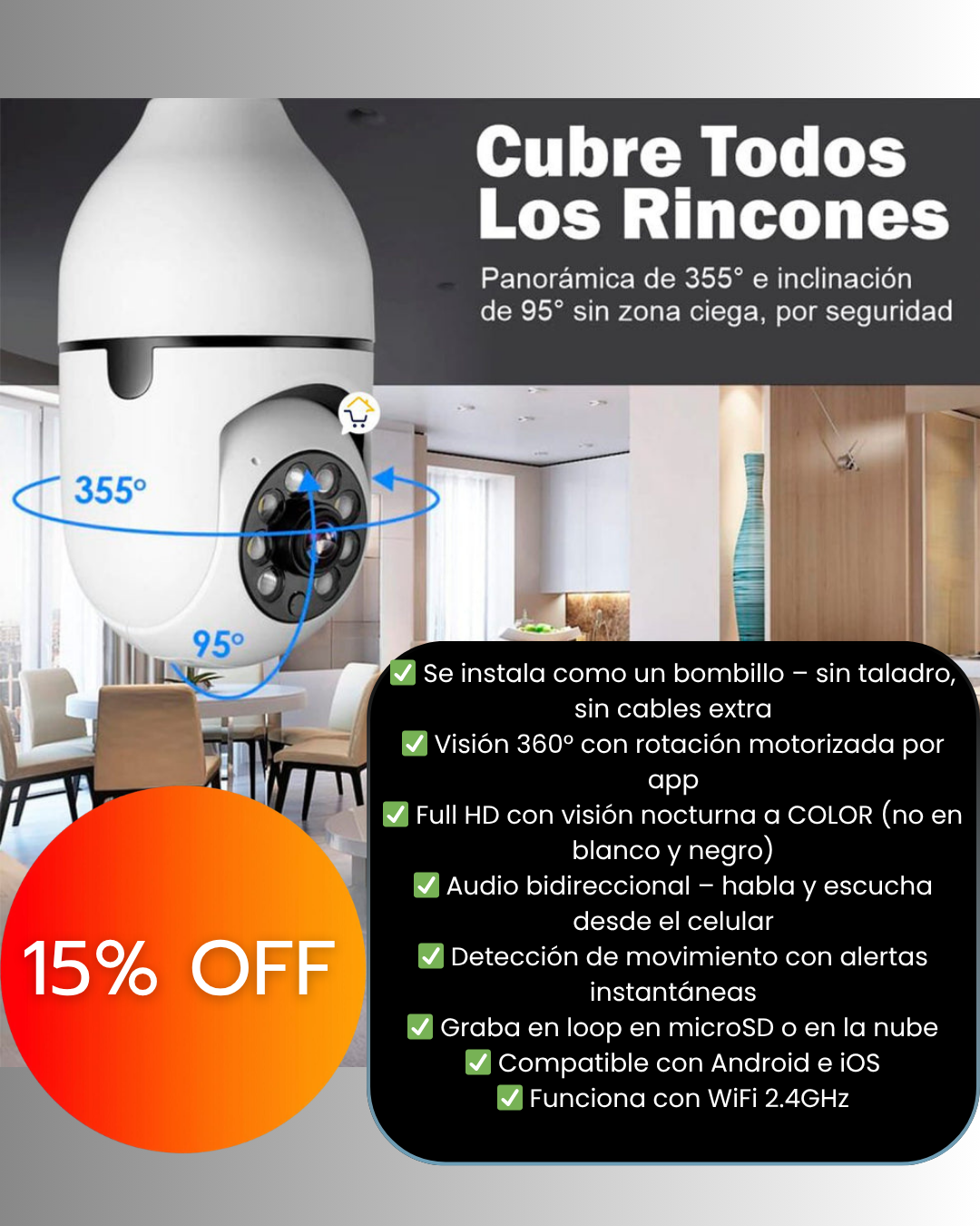 Cámara 360°  WiFi con Visión Nocturna a Color