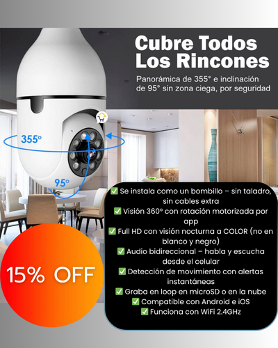 Cámara 360°  WiFi con Visión Nocturna a Color